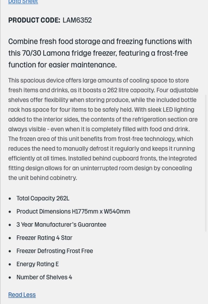 Lamona LAM6352 Integrated 70/30 Fridge Freezer – Frost Free, White