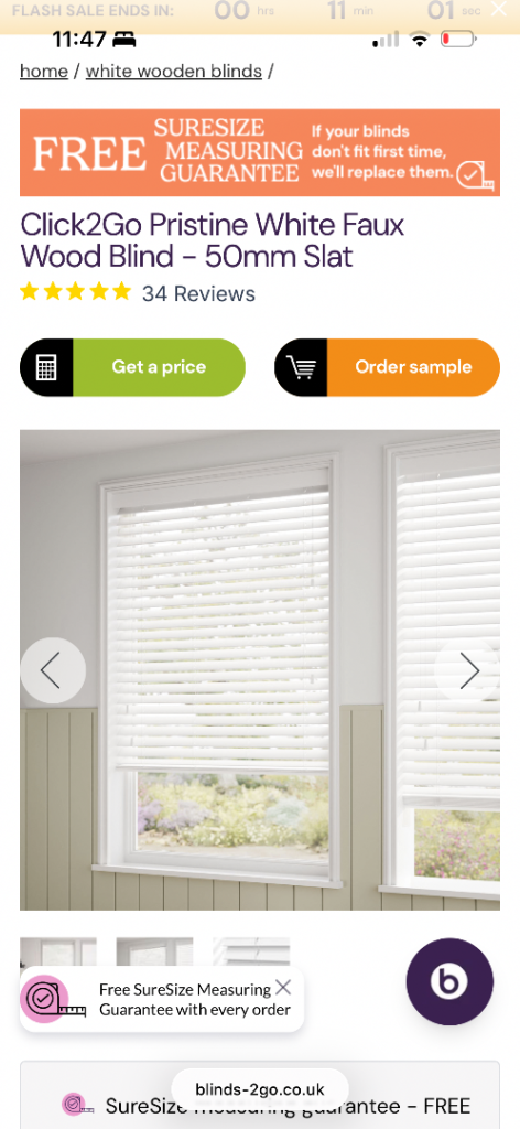 Click2Go Pristine White Faux Wood Blind