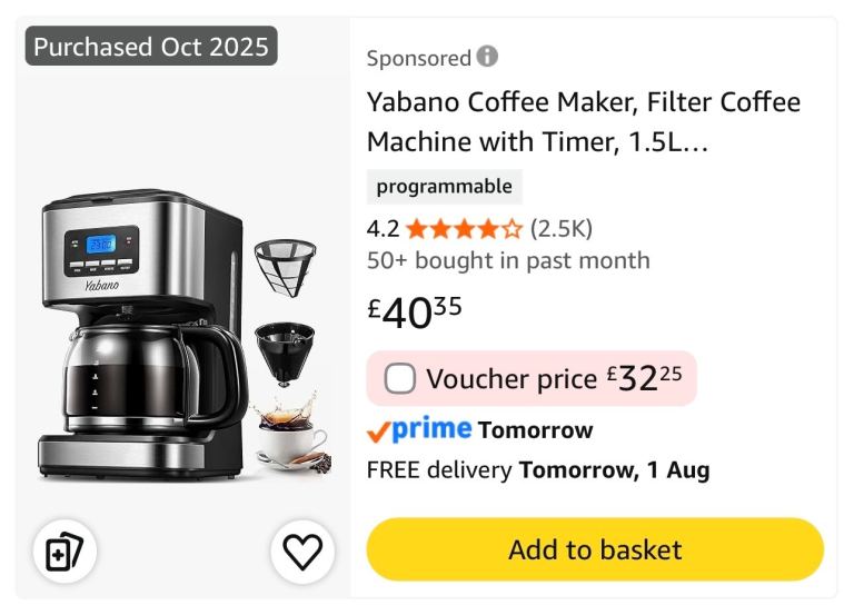 Yabano Filter Coffee Machine with Timer – Good Condition
