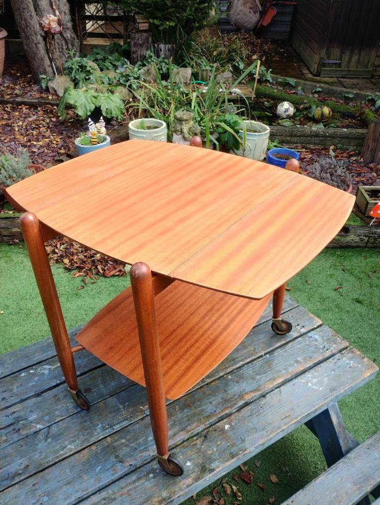 Vintage Vanson MCM Mid Century Teak Drop Leaf Table Tea Drinks Trolley