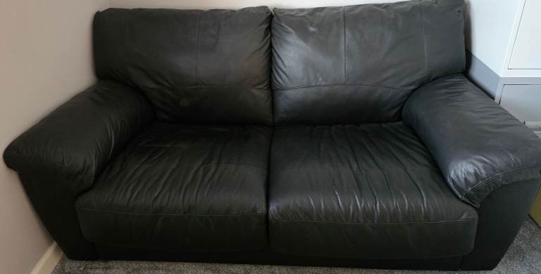 BLACK LEATHER Two seater SOFA BED SETTEE