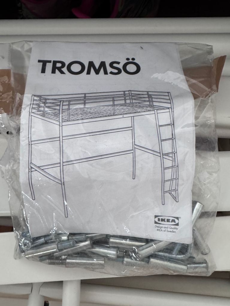 IKEA TROMSÖ Loft Bed Frame. White Metal . Singled Bed Size with instructions