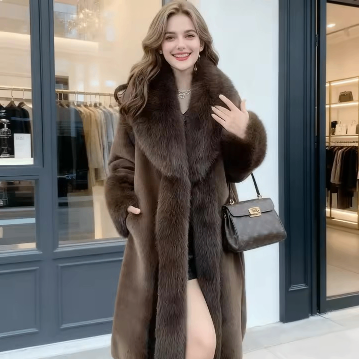 Warm Long Coat Faux Fur Women Thick Warm. Gray