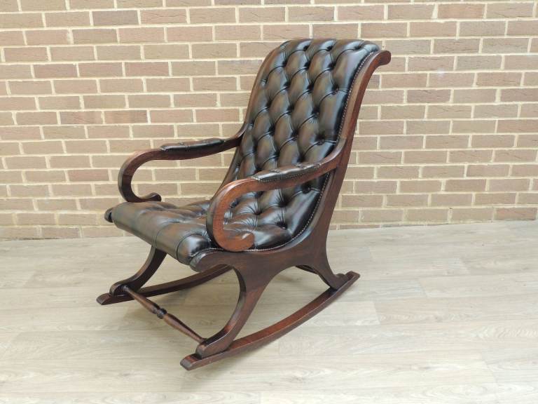 image for Vintage Chesterfield Rocking Chair with an Oak frame (UK Delivery)