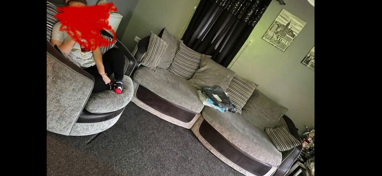 4 seater sofa and spinning cuddle chair 