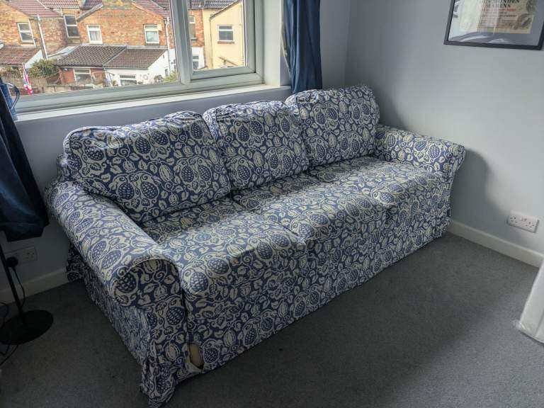 IKEA three seater sofa bed with storage - Ektorp, Removable Covers, Blue & White