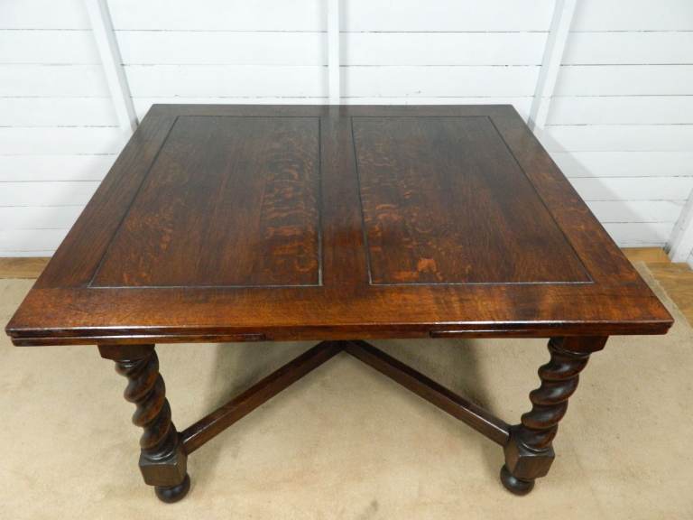 Solid Oak Large Barley Twist Draw Leaf Table