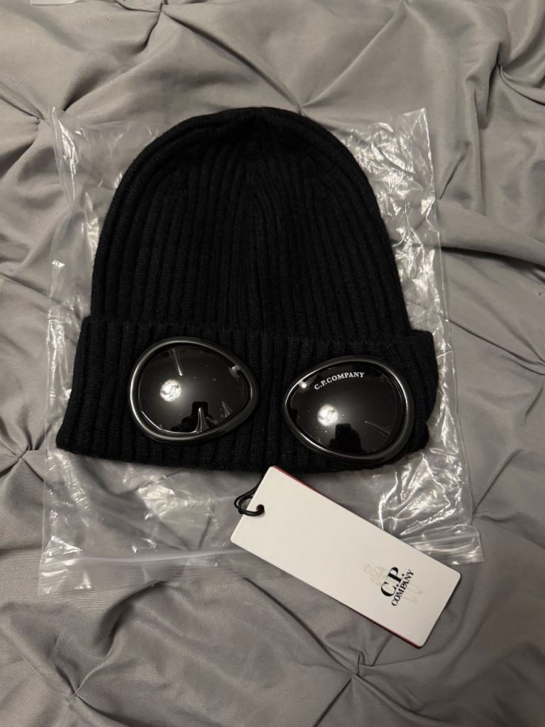 C.P. Company Black Beanie with Goggles – Brand New with Tags