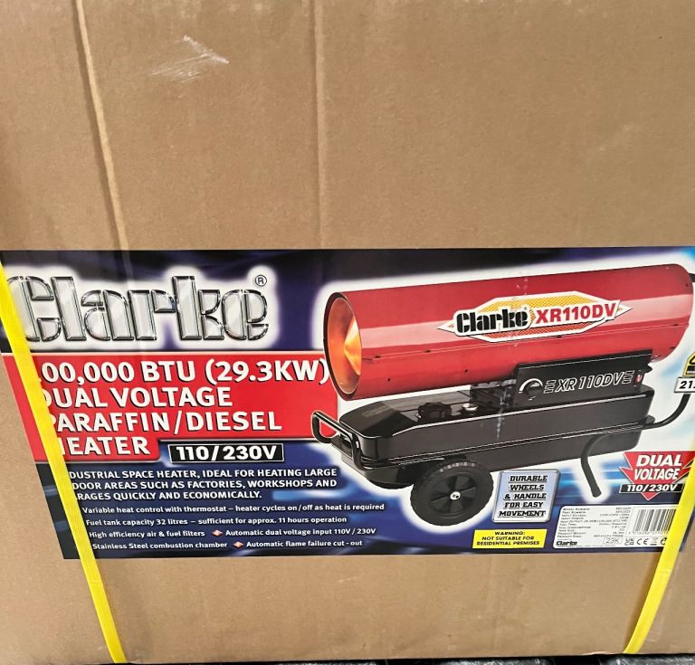 Clarke XR110DV Dual Voltage Paraffin/Diesel Heater - New in Box
