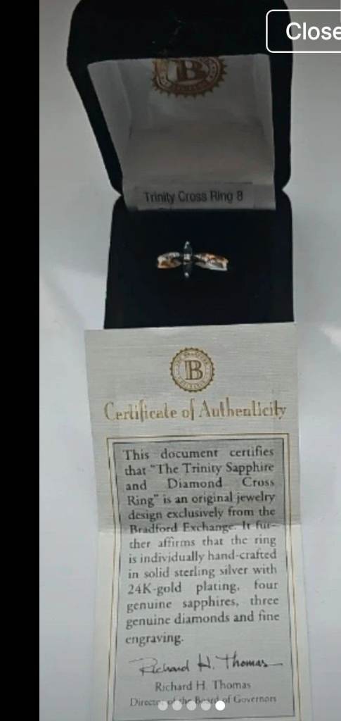 BGE 925 Two Tone Sterling Silver Sapphire Diamonds Trinity Cross Ring
