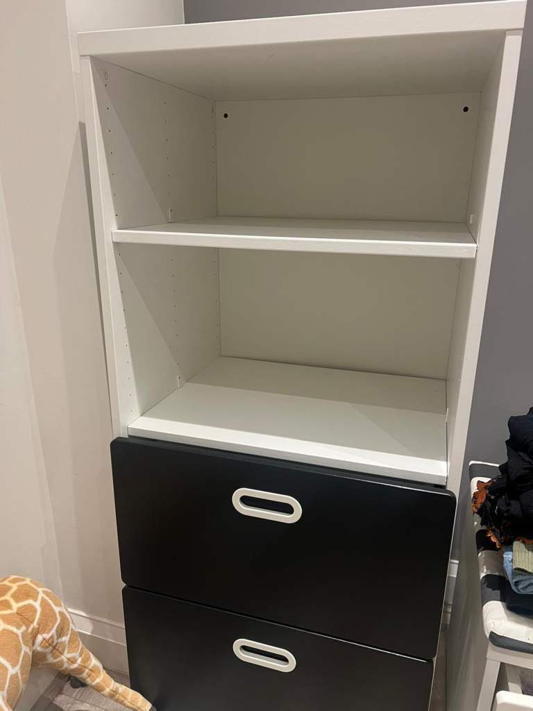 White and Black Ikea baby toy chest Storage Unit with Shelves and Drawers