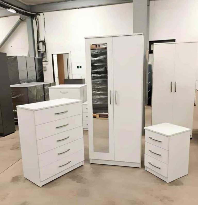 Italian Quality Bedroom Set – Wardrobe Only & Chest of Drawers + Bedside with Mirror