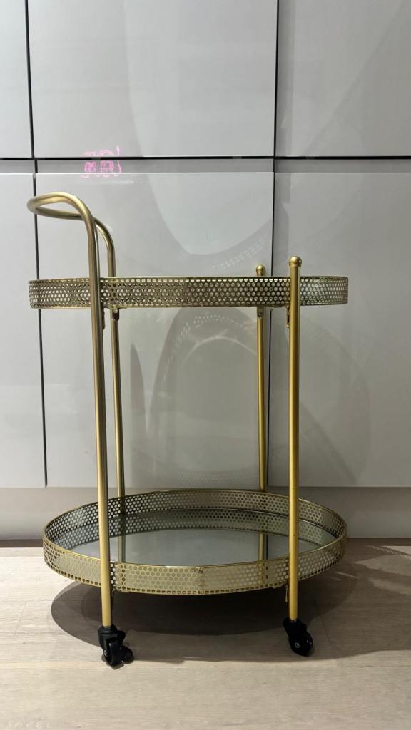 Gold Metal and Mirror Drinks Trolley on Wheels