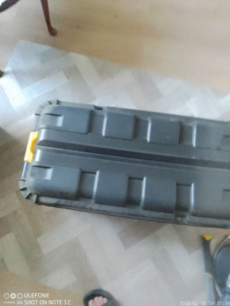 Large Grey Plastic Storage Case with Yellow Handle