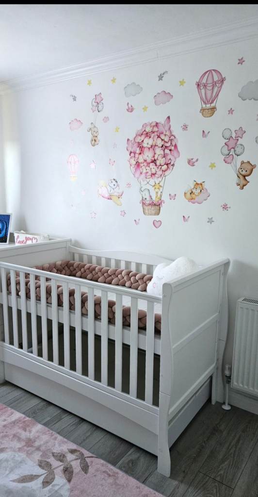 White Cot Bed with Under Bed Drawer and Mattress