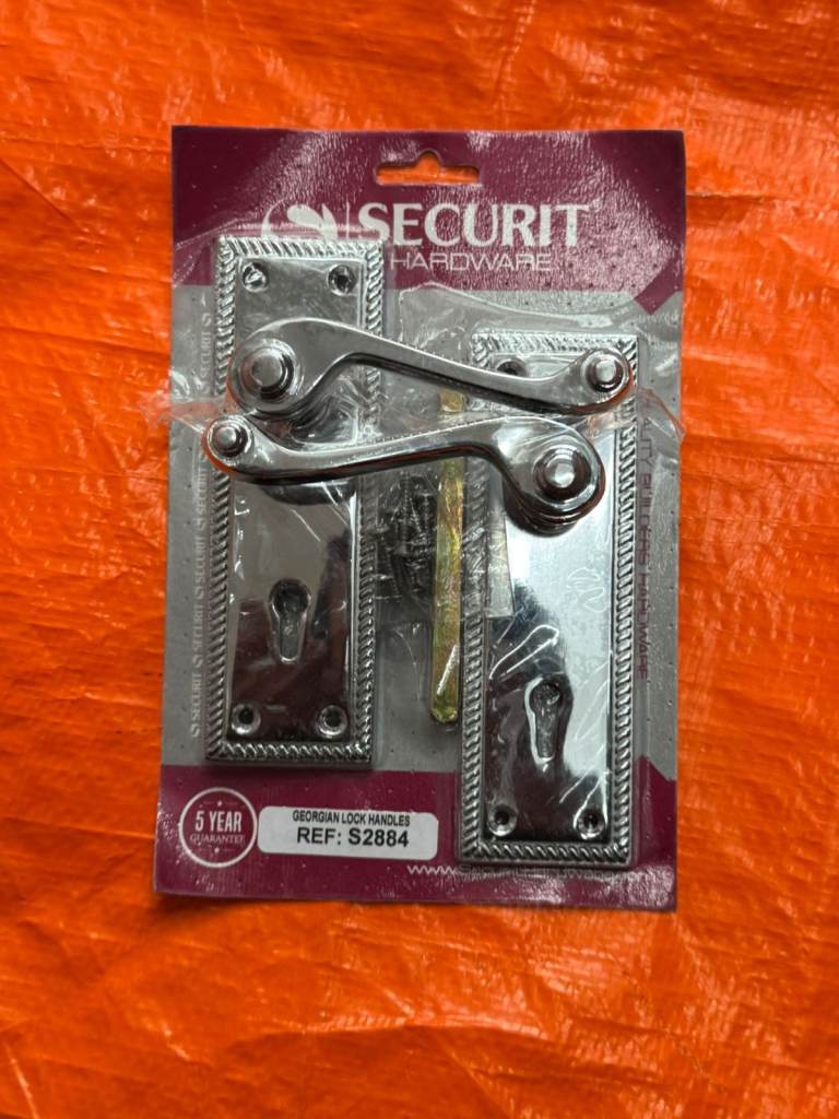 Securit Roped Edge Door Handles Chrome 150mm Backplate Lever Lock Pair Set DIY 