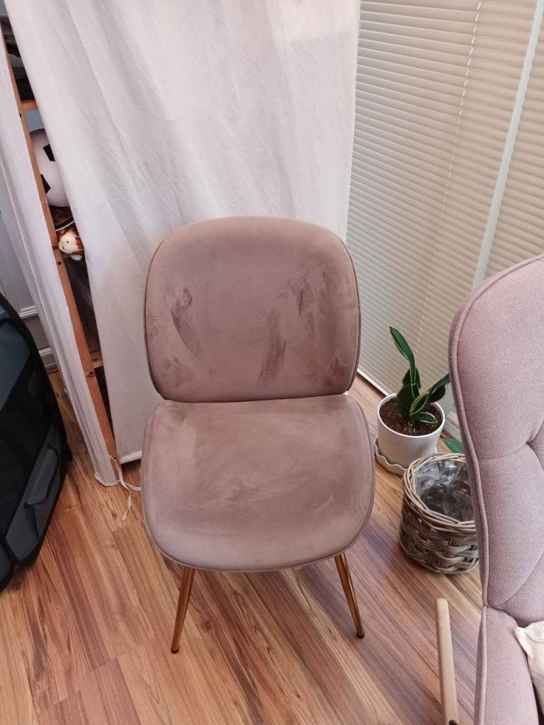 2 Mink /taupe Velvet Accent Chair with Gold Legs – Good Condition