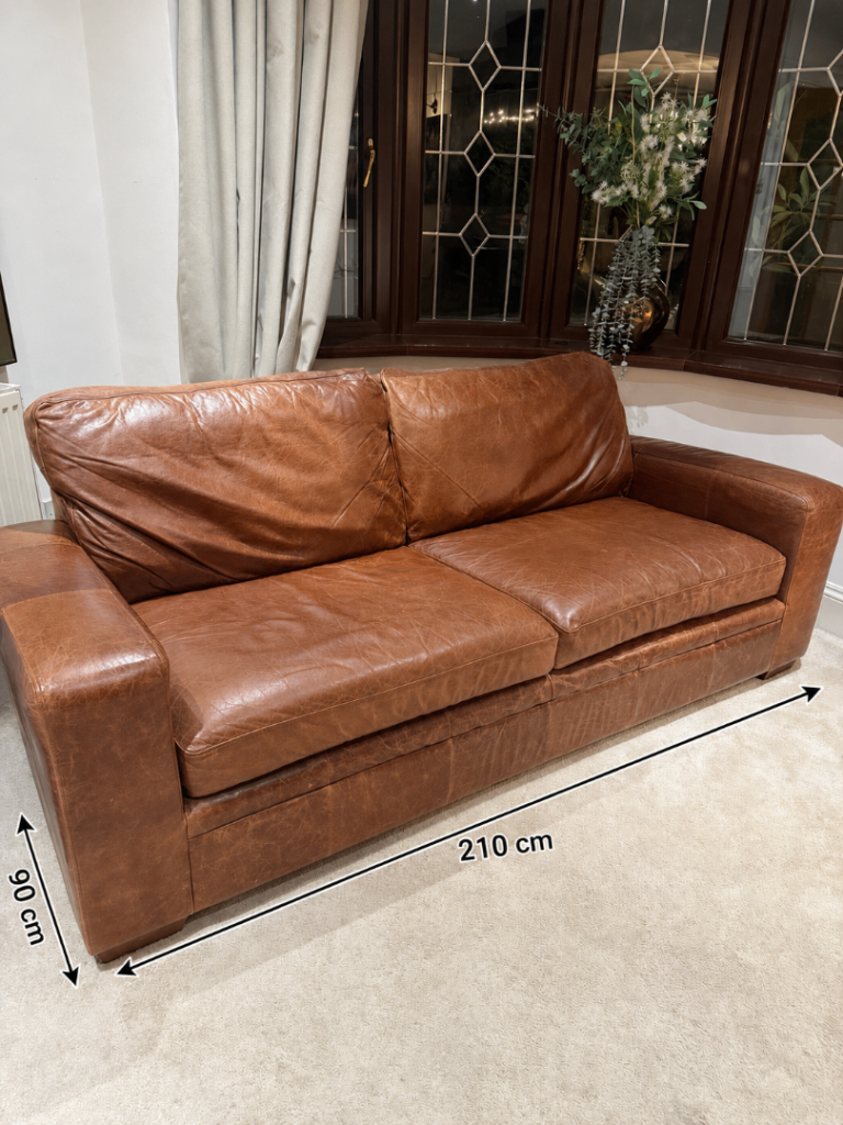 NEXT Brown Leather 3 Seater Sofa – Good Condition – £150