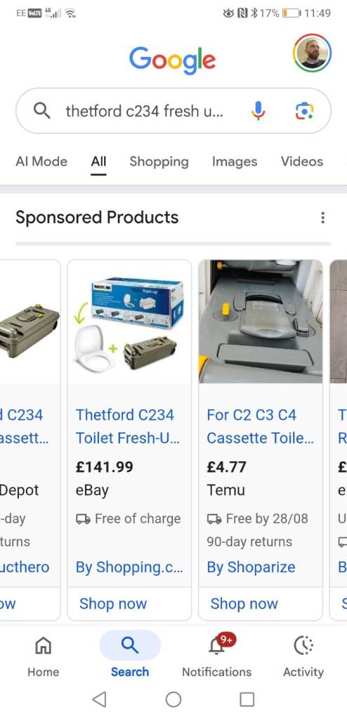 Sink, shower tray, electric shower, toilet waste kit