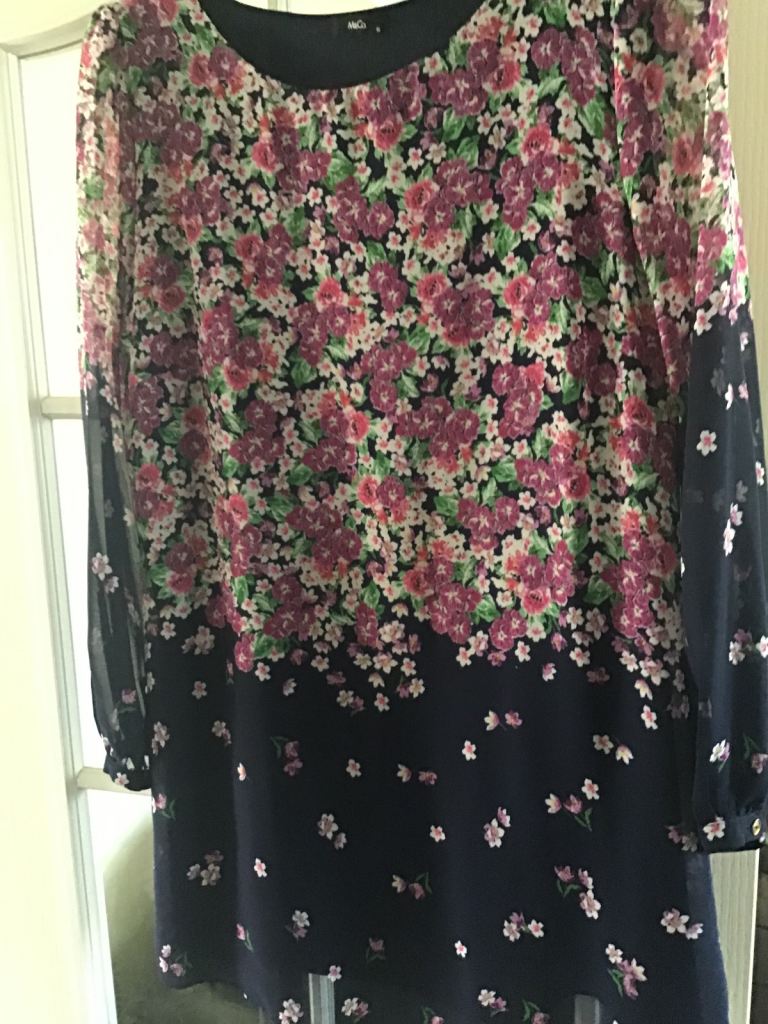 Floral Pattern  top with Sheer Sleeves – Good Condition