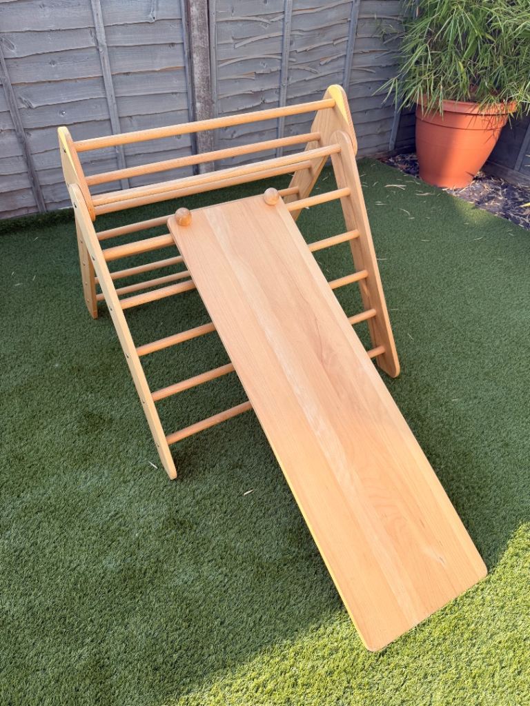 Wooden Pikler Triangle with Reversible Ramp/Slide – Good Condition