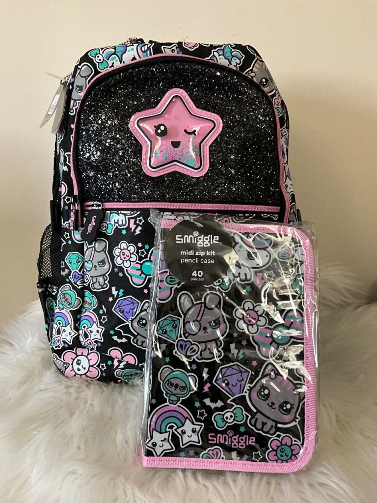 Smiggle Midi Zip Kit Pencil Case & Backpack - New with 40pcs Stationery