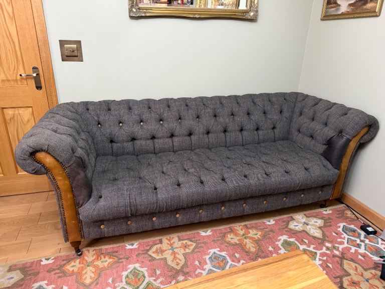 Large Chesterfield 3 Seater Sofa in Genuine Harris Tweed