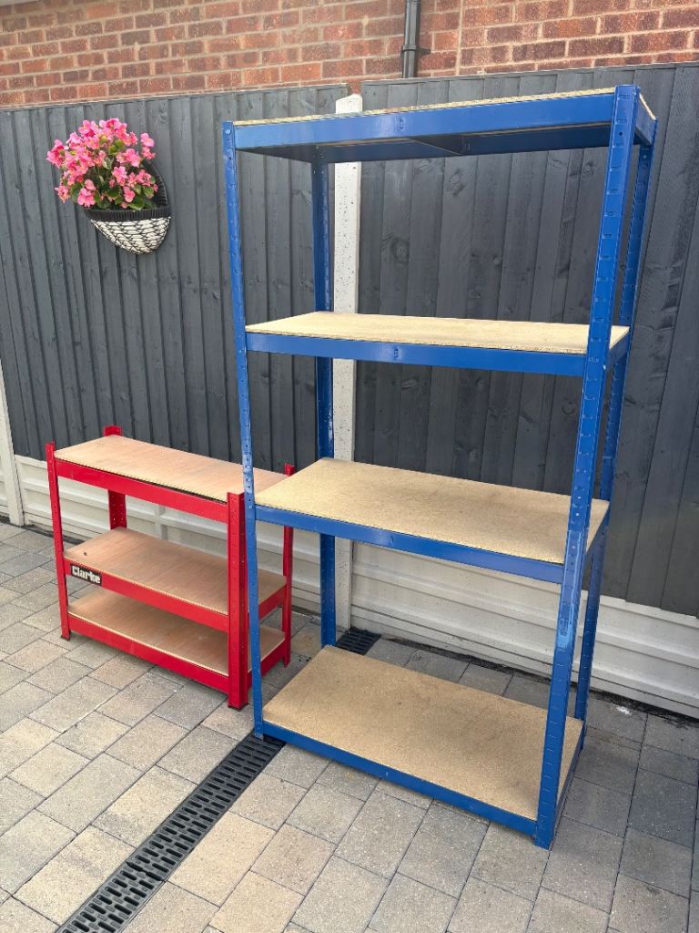 Clarke Metal Shelving Units - Blue and Red, Good Condition