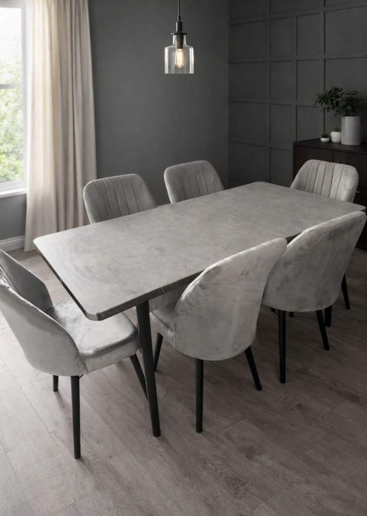 Modern Grey Dining Table and 6 Chairs – Good Condition