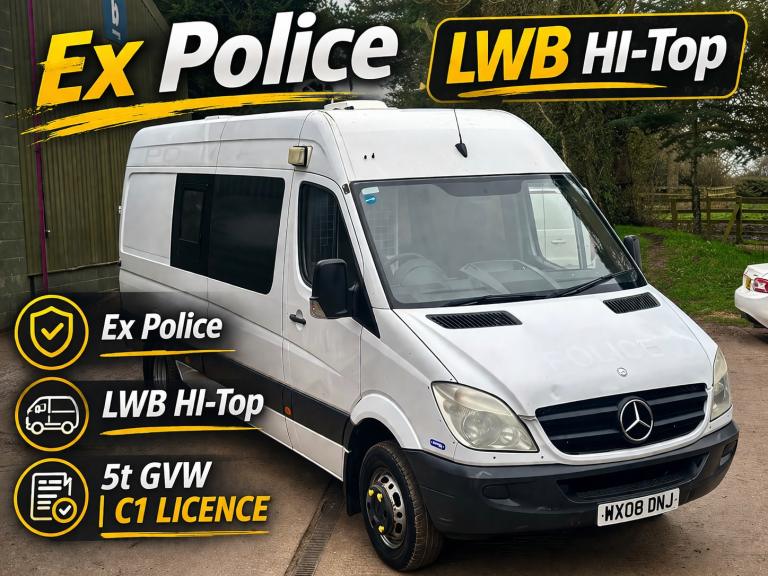 2008 Mercedes-Benz Sprinter 50K MILES! | EX POLICE | LWB HIGH ROOF | 5t GVW | C1 LICENCE REQUIRED...