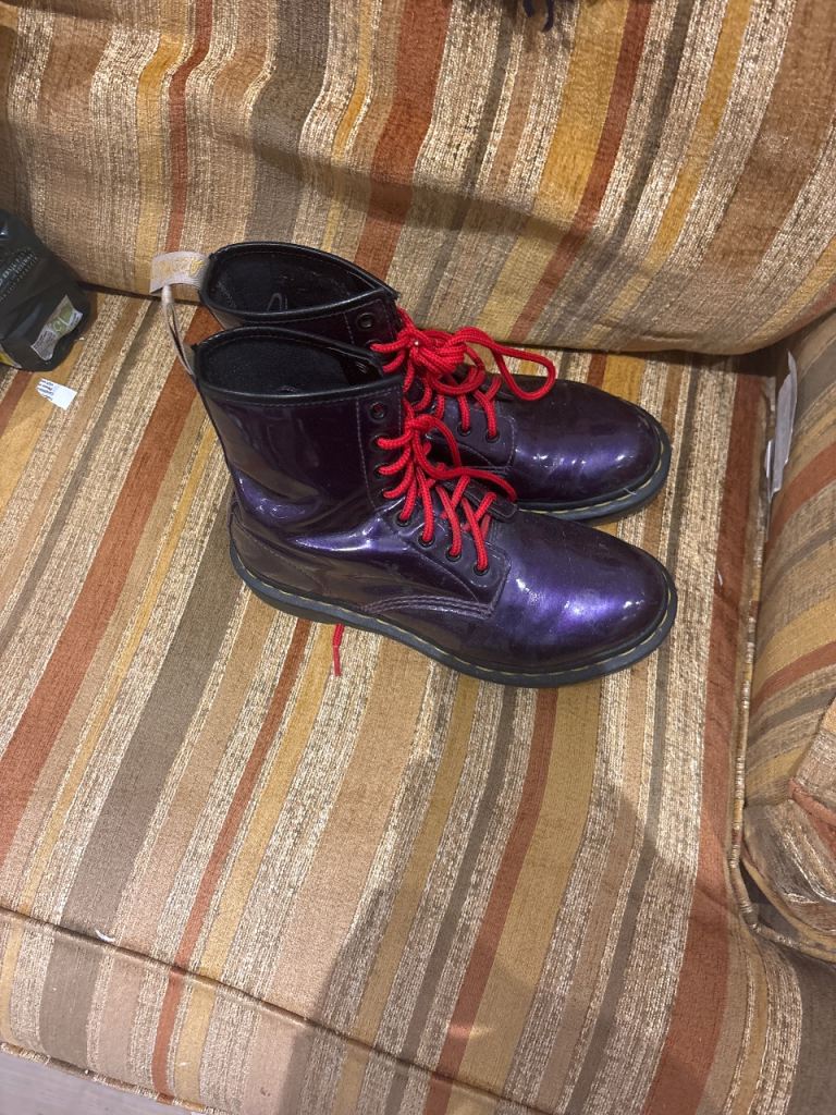 Dr. Martens Purple Patent Boots with Red Laces – As Good As New
