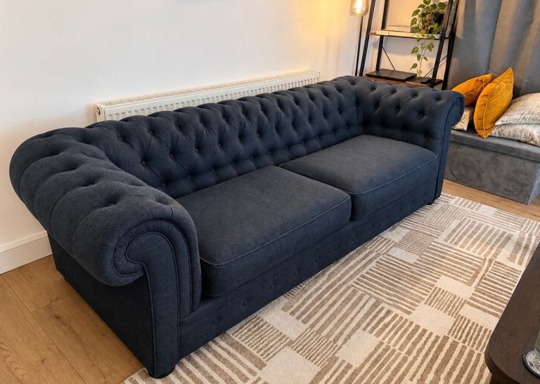 Large Dark Navy / dark blue Chesterfield Style 3 Seater Sofa – 240cm