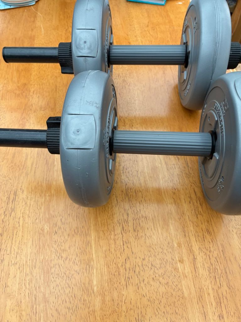 Two hand held dumb bells