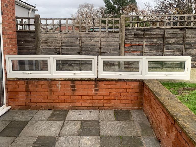 UPVC DOUBLE GLAZED WINDOWS X 2 IDENTICAL BOTTOM OPENERS 177.5cm WIDE 45cm HIGH