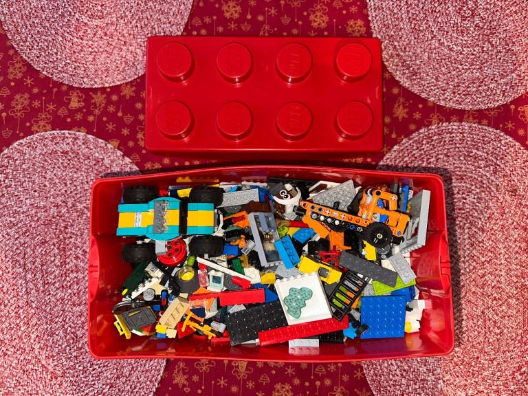 Lego Red Box with Lego Parts