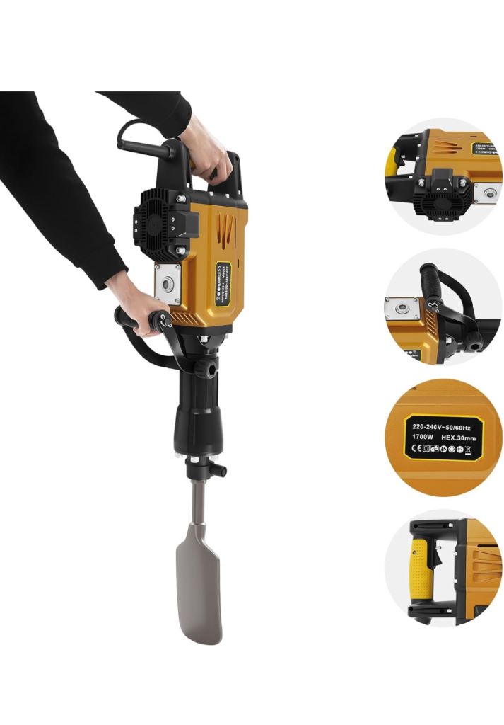 New demolition hammer drill with 3 chisels and carry case