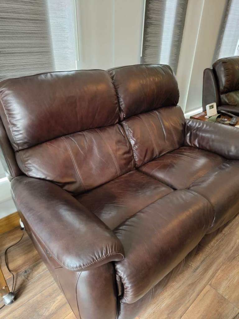 Brown Leather Recliner Sofa – Fair Condition