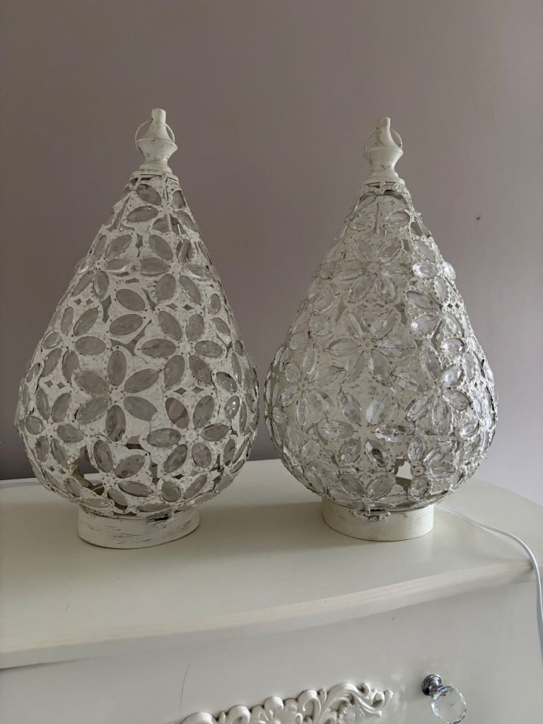 Pair of White Decorative Table Lamps with Crystal Effect