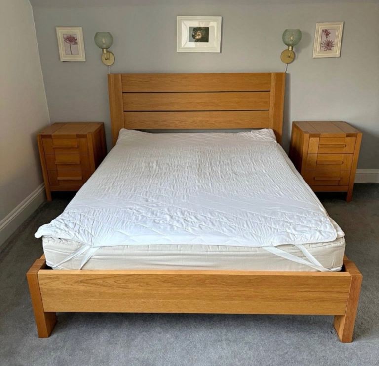 M&S Sonoma Oak Double bed frame, 2 bedside tables & mattress 