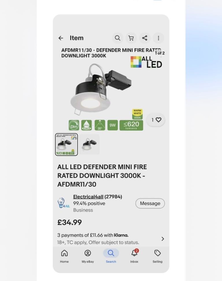 ALL LED Defender Mini Fire Rated Downlight 3000K – New, White Metal