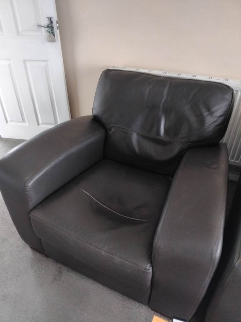 Single leather armchair, ok condition, chocolate brown.