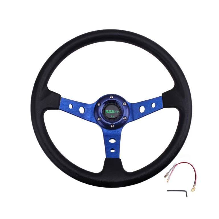 Universal Racing Wheel 13.8" 350mm Deep Dish 6 Bolt PU Aluminium Steering Wheel – Black