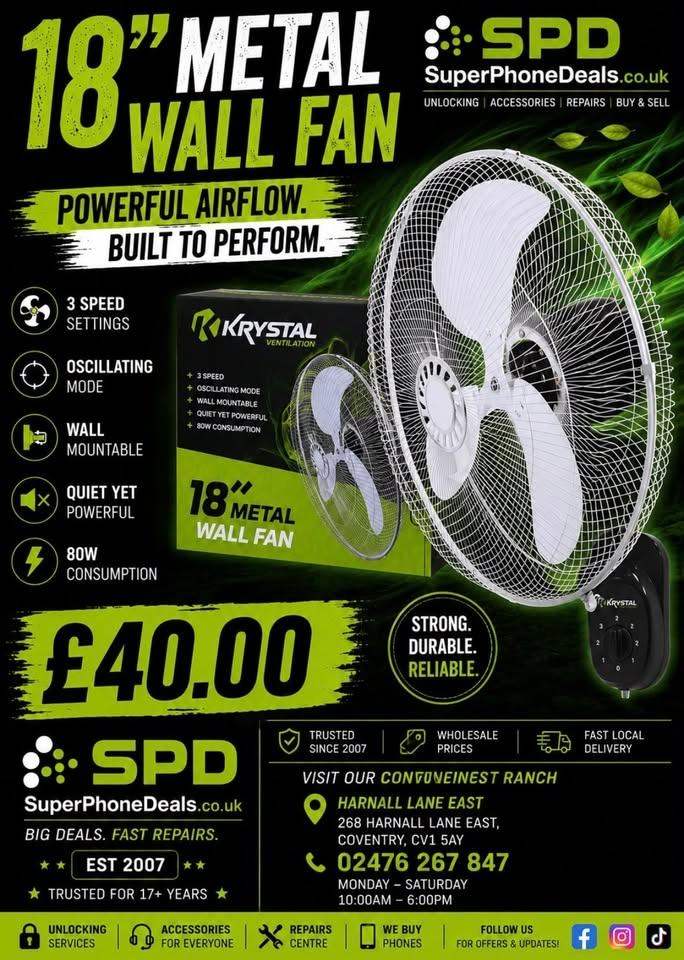 18" 3 SPEED METAL WALL FAN