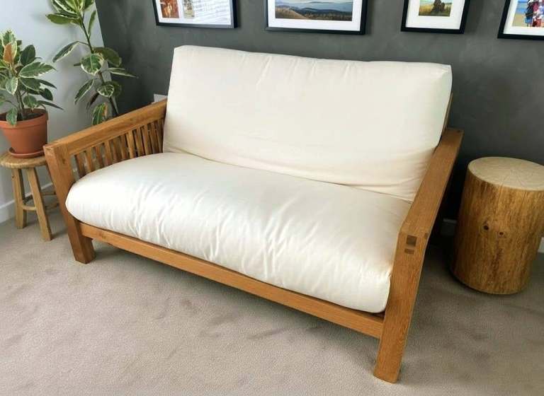 image for futon company Oak Double Sofa Bed blend of woven cotton synthetic fibres mattress super comfy sleep
