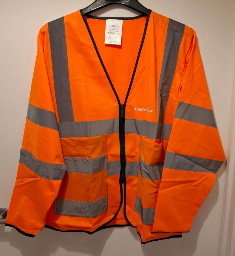 Orange High Visibility Waistcoat Safety Pockets/Zip Long Sleeves Eddie Stobart