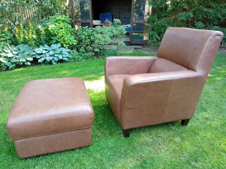 Leather Chair and Foot Stool 