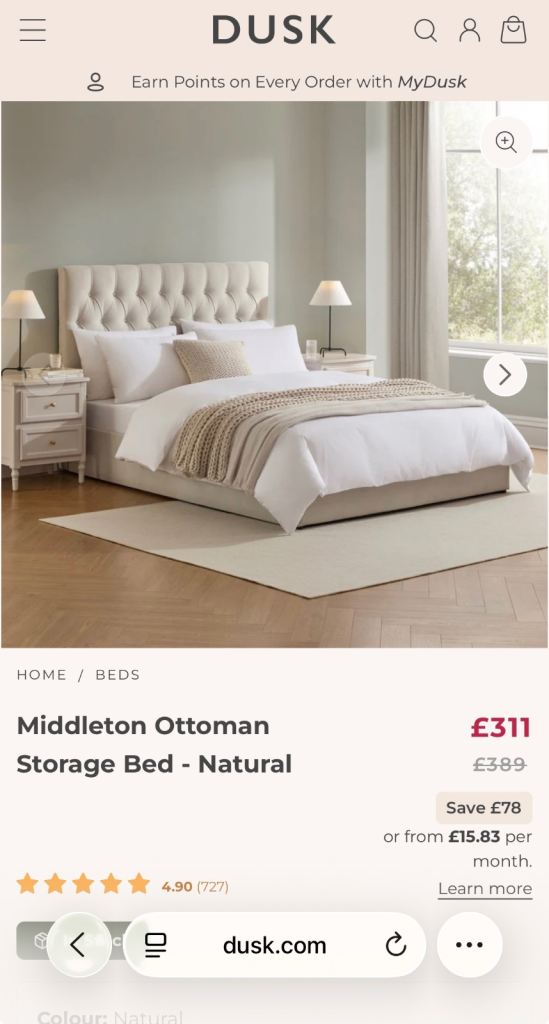 Dusk Middleton Ottoman Bed. King size