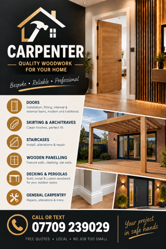 🔨 **LOCAL CARPENTER – QUALITY WOODWORK & GENERAL CARPENTR