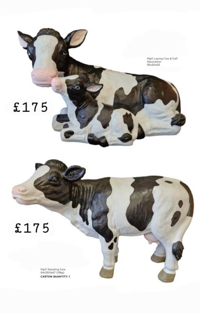 Cows Pint of Guinness milk churns donkey and cart garden ornament 