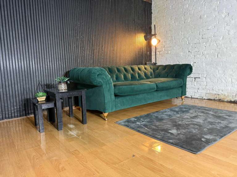 NEXT Gosford Chesterfield Style 3 Seater Sofa – Green Plush Velvet